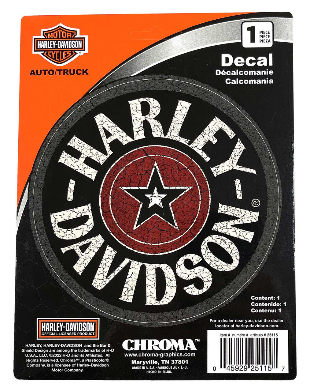 Harley-Davidson® Distressed Circle Star H-D Decal - Black & Red - 6 x 8 in.