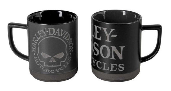 Harley-Davidson® Engraved Willie G Skull Coffee Mug Set, Set of Two 16 oz. Black Part Number: HDL-18646
