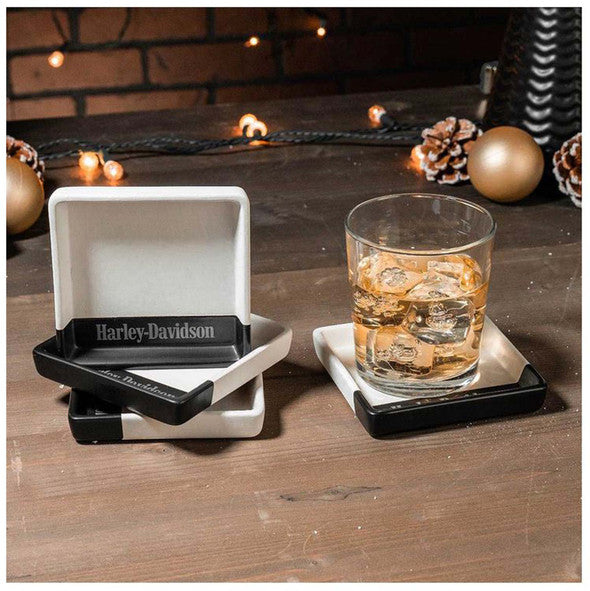 Harley-Davidson® Ceramic Square Coaster Set, 4 Pack - White & Black HDX-99265
