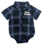 Harley-Davidson® Baby Boys' Brushed Newborn-Infant Plad Shirt Creeper - Black/Blue