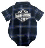 Harley-Davidson® Baby Boys' Brushed Newborn-Infant Plad Shirt Creeper - Black/Blue