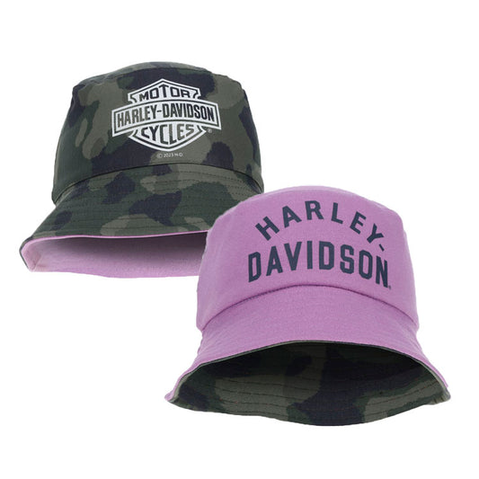 Harley-Davidson® Girls' Reversible Bucket Hat | Light Purple Reverses To Camo Print 7222309 7232309