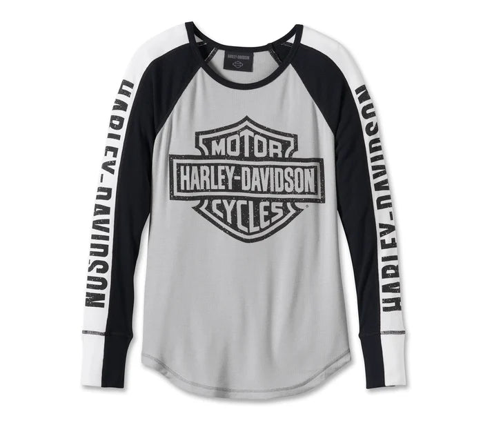 Women's Harley-Davidson® Bar & Shield Raglan Long Sleeve Tee - Colorblocked Grey 96144-24VW