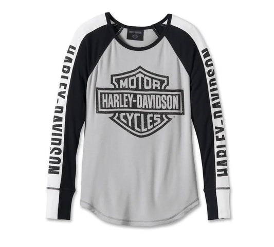 Women's Harley-Davidson® Bar & Shield Raglan Long Sleeve Tee - Colorblocked Grey 96144-24VW