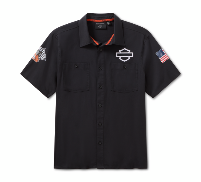 SHIRT-KNIT FACTORY RACING BLACK COLLAR/BUTTON - 96377-26VX