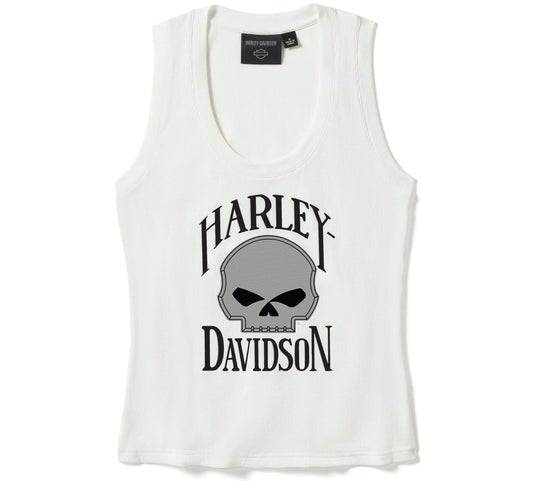Women’s Harley-Davidson® Willie G. Skull Ribbed Sleeveless Shirt, Off White tank - 96597-25VW
