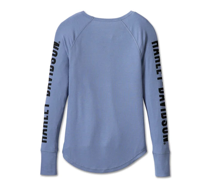 Women's Harley-Davidson® Authentic Bar & Shield Rib-Knit Top - Colony Blue 96685-23VW