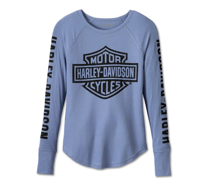 Women's Harley-Davidson® Authentic Bar & Shield Rib-Knit Top - Colony Blue 96685-23VW