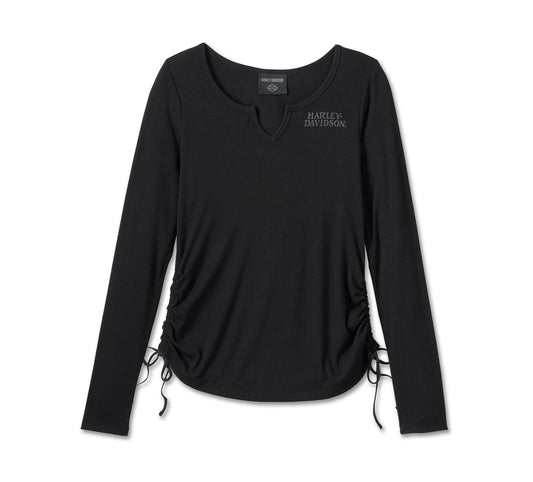 Women's Willie G™ Skull Harley-Davidson® Tie Notch Neck Knit Top - 99060-24VW