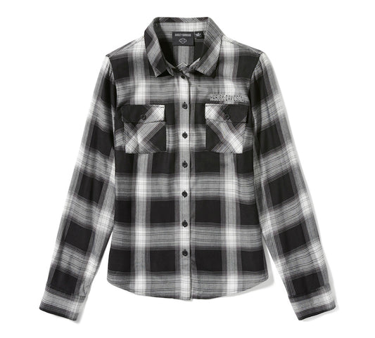 99259-25VW Women's Essential Bar & amp Shield Woven Plaid Long Sleeve