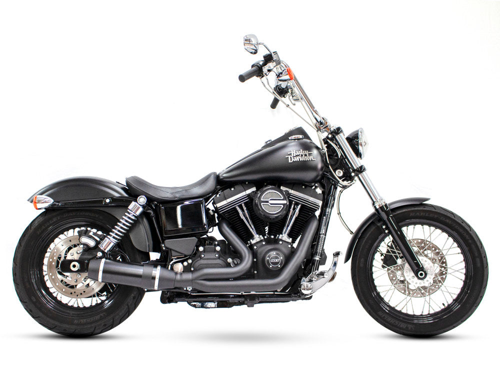 DD592Z-31B - Bob Cat 2-into-1 Exhaust – Black with Black Sleeve Muffler. Fits Dyna 2006-2017.