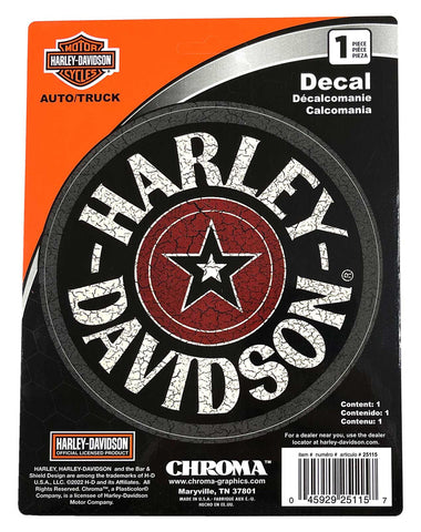 Harley-Davidson® Distressed Circle Star H-D Decal - Black & Red - 6 x 8 in.