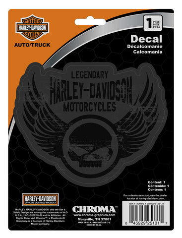 Harley-Davidson® Winged Willie G Skull Logo Decal, Shiny & Matte Black - 6 x 8in.