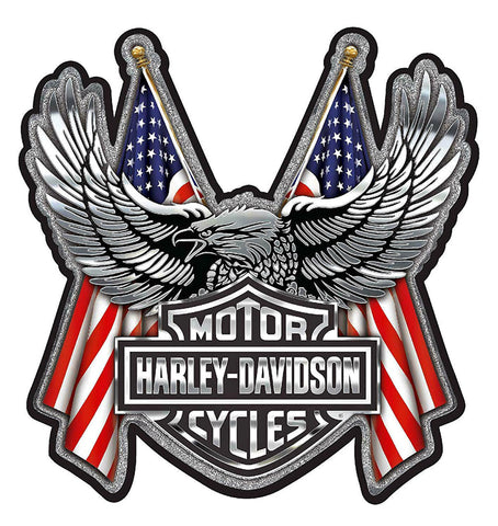Harley-Davidson® Embossed Bar & Shield Eagle Flag Chrome Decal - 6 x 8 in.