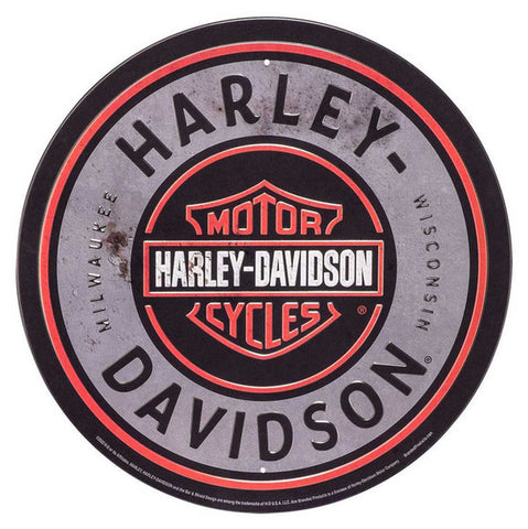 Harley-Davidson® Embossed Round Tin Sign, Iconic Bar & Shield Logo HDL-15543