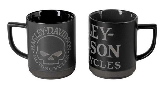 Harley-Davidson® Engraved Willie G Skull Coffee Mug Set, Set of Two 16 oz. Black Part Number: HDL-18646