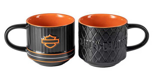 Harley-Davidson® Open Bar & Shield Embossed Coffee Mug Set, Black & Orange Part Number: HDX-98683