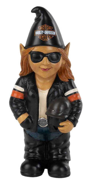 Harley-Davidson® Sculpted Lady Biker Garden Gnome Sunny, Indoor/Outdoor Use  Part Number: HDX-99393