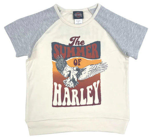 Harley-Davidson® Little Girls' Relaxed Fit Short Sleeve Knit Tee - Cream & Gray - 1031257