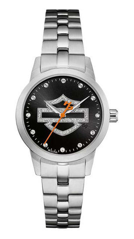 Harley-Davidson® Women's Glitter Open Bar & Shield Watch, Stainless Steel 76L182