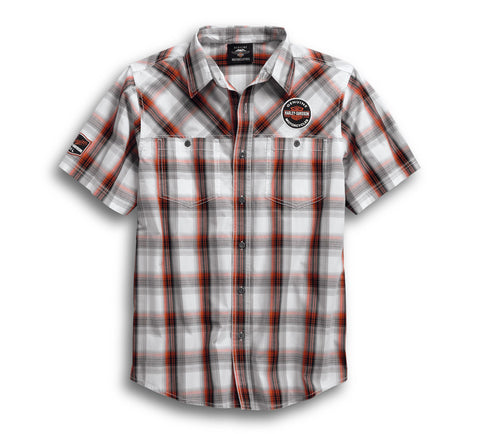 Harley-Davidson® Men's Genuine Oil Can Short Sleeve Plaid Woven Shirt 99067-18VM