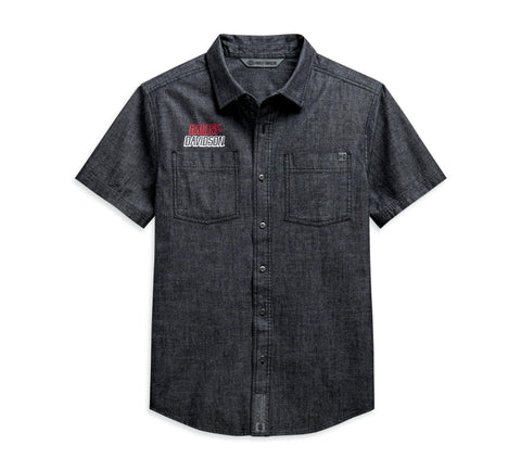 Harley-Davidson® Men's Chambray Slim Fit Short Sleeve Woven Shirt 99088-20VH