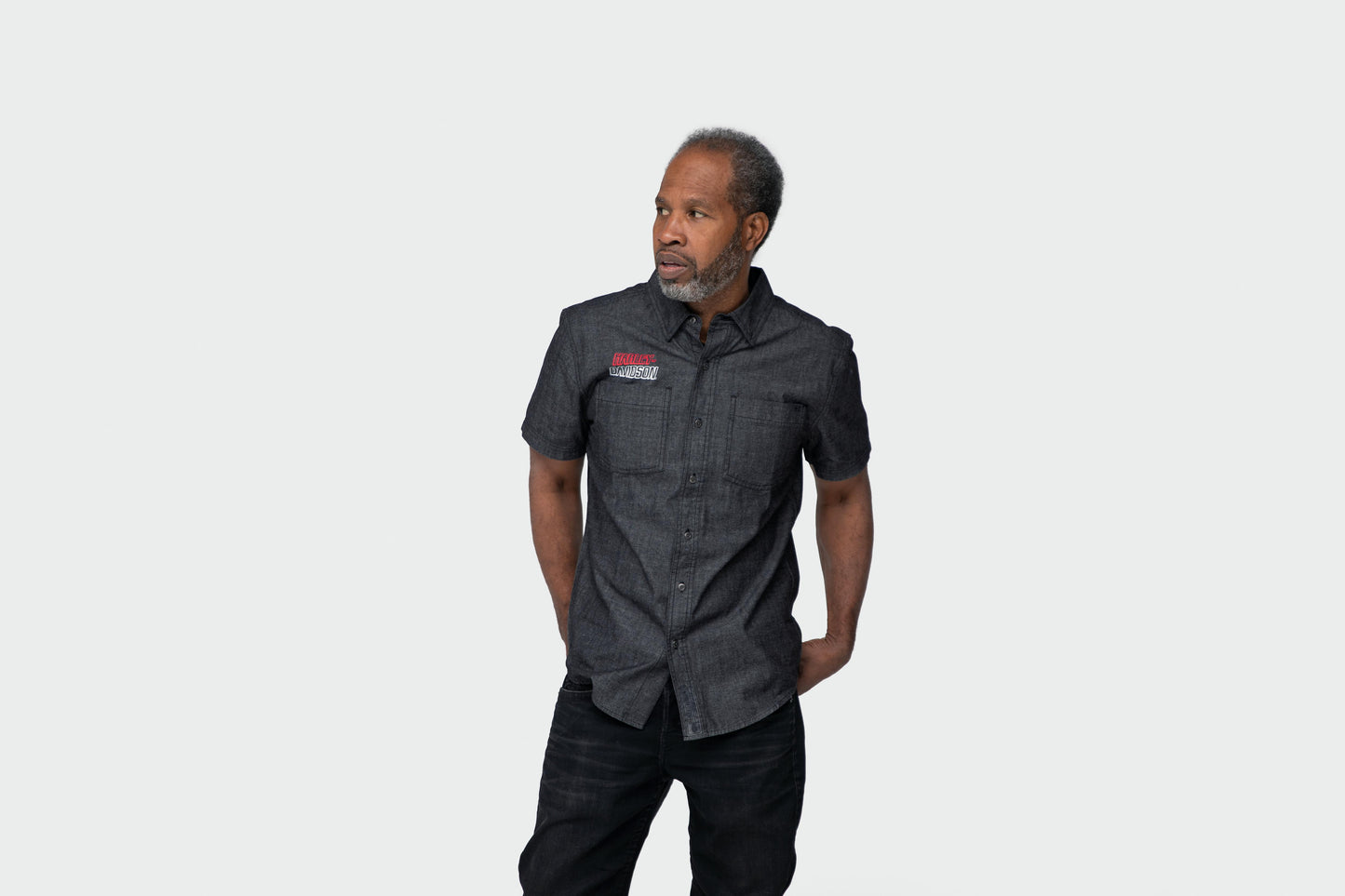 Harley-Davidson® Men's Chambray Slim Fit Short Sleeve Woven Shirt 99088-20VH